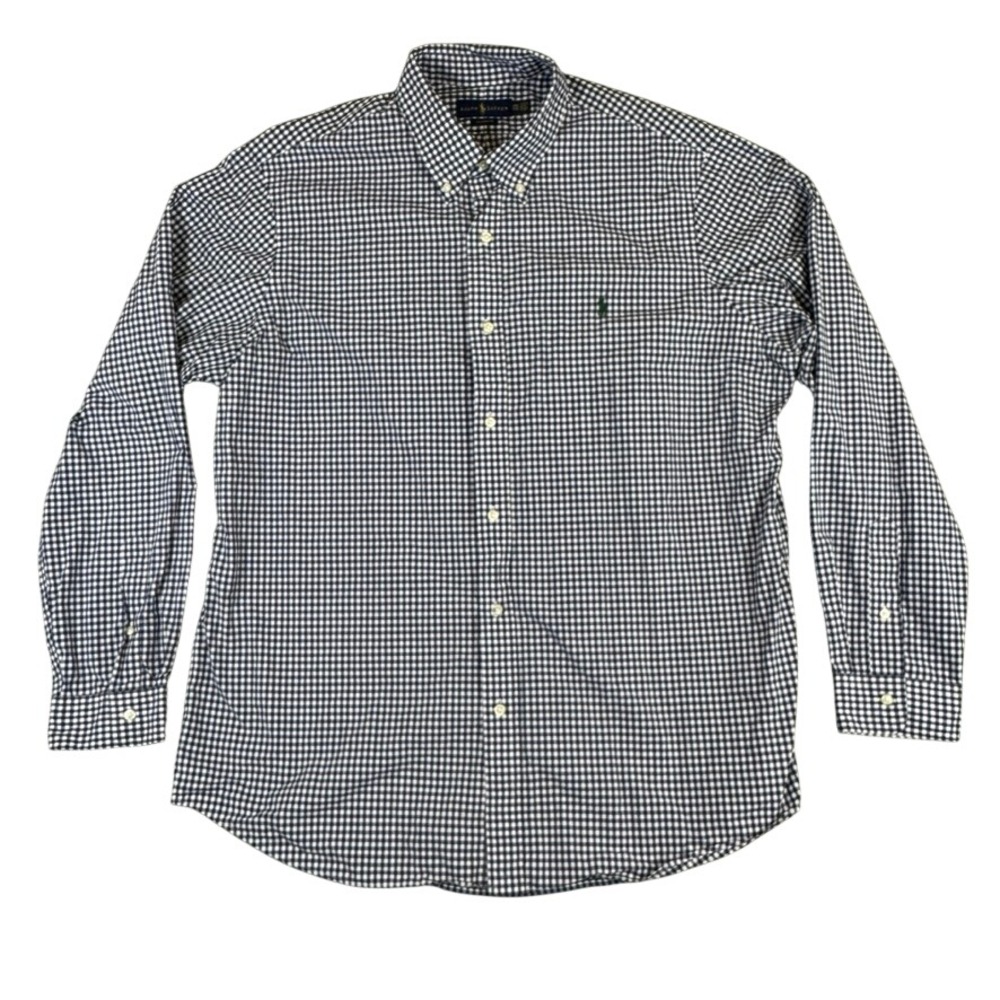 Ralph Lauren Mens XXL Classic Fit Gingham Button Down Shirt Navy Blue White